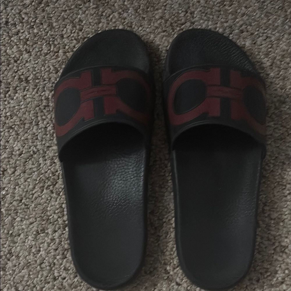 Salvatore Ferragamo Black and Dark Red Sandals